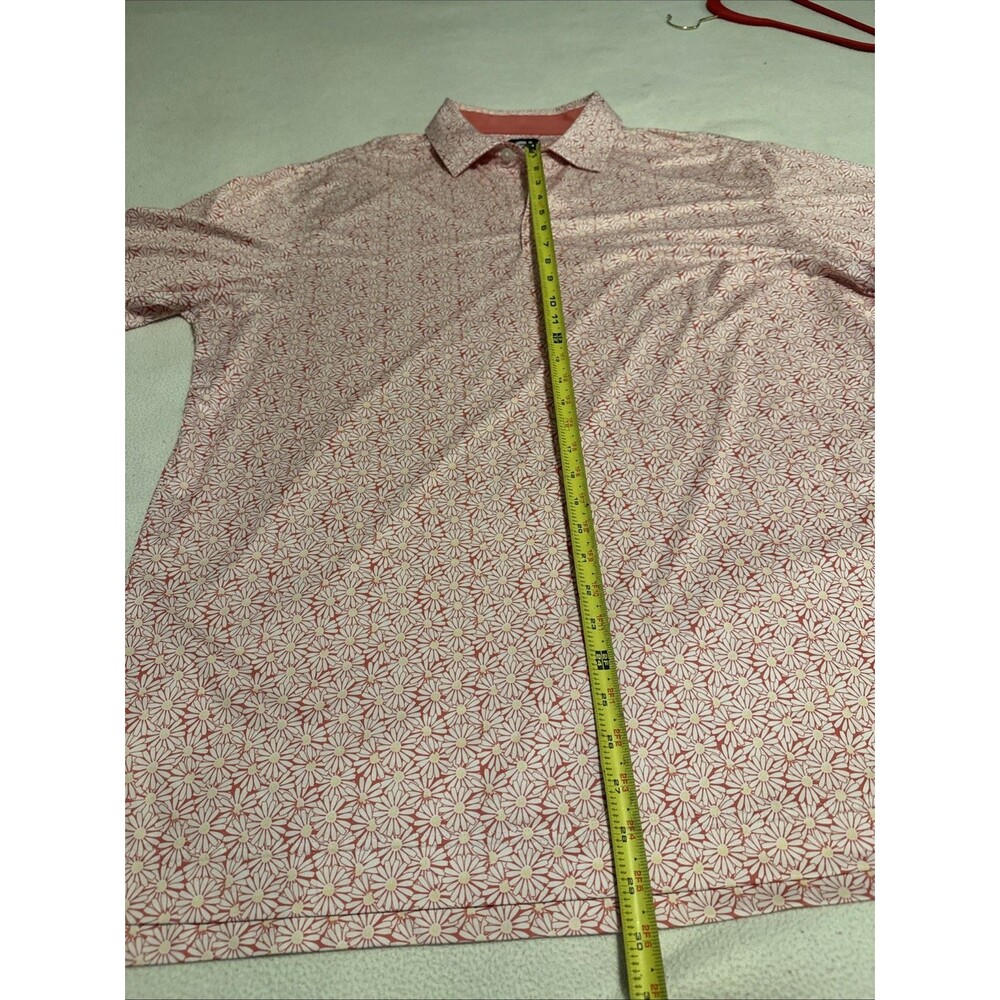 FJ FootJoy Polo Shirt Mens Size XL Samon Floral Print Golf Performance Stretch - Picture 8 of 14